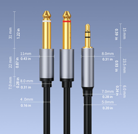 Cable Divisor de Audio Estéreo/Mono TS de 3.5mm a Doble 6.35mm TRS de 2m para Teléfono/Laptop/Multimedia/Hogar