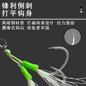 Hameçon de pêche Huashengda double triple avec perles vertes phosphorescentes et jupe argentée pour la pêche en haute mer de maquereau et de dorade - Product Image 3