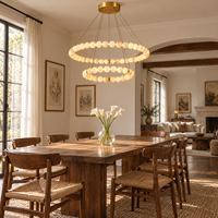 Lustre double niveau en albâtre organique, lampe suspendue ronde en laiton pour projet d'éclairage intérieur de villa, hôtel, hall