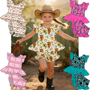 Set Coordinato Estivo per Bambine con Top a Maniche Svolazzanti e Pantaloni con Volant, Abbigliamento Casual di Alta Qualità - Product Image 1