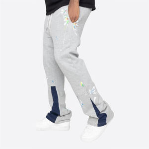 Pantalones de chándal acampanados de pierna ancha con logotipo personalizado 2025, pantalones de chándal Acampanados para hombre, pantalones holgados apilados con estampado de salpicaduras de pintura de rizo francés - Product Image 3