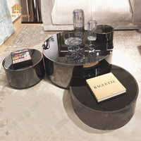 Table basse moderne simple de luxe léger, combinaison haute et basse, table ronde minimaliste en acier inoxydable et verre trempé