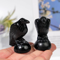 Vente en gros de sculptures d'animaux en pierre de cristal de guérison naturelle, statues d'oiseaux sculptées, artisanat en obsidienne noire, sculptures de corbeaux en cristal pour la décoration