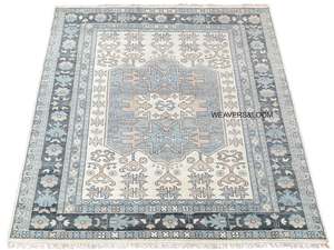 Hand-Knotted <b>Wool</b> Rug Handmade Area Rug in Blue and <b>Brown</b> for Bedroom Living Room Dining Area & Office - Product Image 5