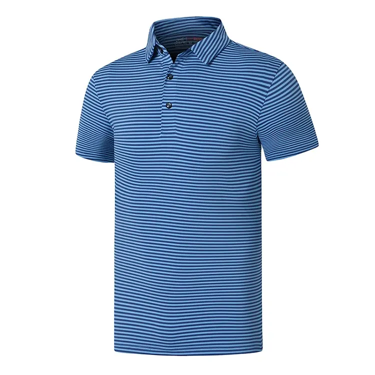 Custom Mens Polyester Spandex Golf Slim Fit Performance Jersey Stripe Polo Shirt