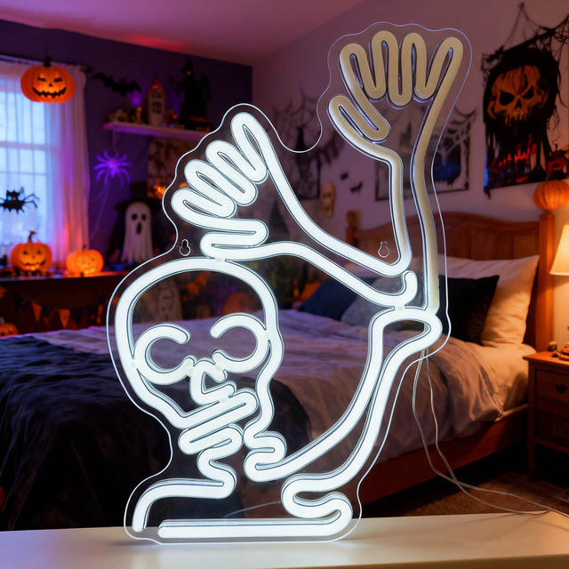 Cross-Border Halloween Skull Head LED Neon Light Plastic Backboard Atmosphere Light