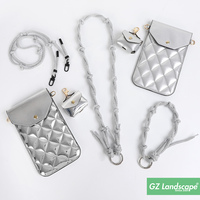 Collection Argentée Pochette de Téléphone Portable en Cuir PU de Luxe Étui pour Écouteurs Multifonctionnel Sac à Téléphone à Bandoulière Écran Tactile