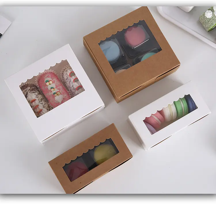 Transparent Macarons Gift Cookie Box Packaging Clear Window Paper Cupcake Box