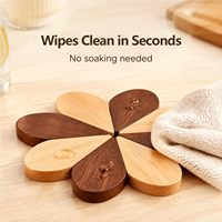 Sous-plats en bois pour plats chauds, sous-plats en forme de tournesol avec support de rangement en bois d'hévéa, ensemble de sous-plats en bois de caoutchouc