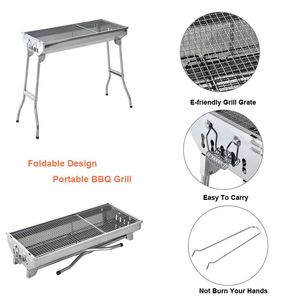 Grand barbecue portable pliable en acier inoxydable épaissi pour extérieur, four à charbon de bois - Product Image 3