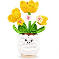 Flor de Tulipán Positiva para Maceta de Flores de Ganchillo Hecha a Mano con Hilo de Mezcla de Algodón, Regalos Inspiradores para Mujeres, Agradecimiento