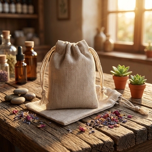 Pochette cadeau en toile de coton et lin avec cordon de serrage, sac d'emballage uni pour cadeaux et artisanat, idéal pour l'aromathérapie aux cristaux - Product Image 4
