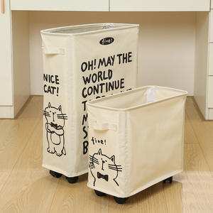 Panier de rangement de livres beige de style japonais avec roues jouet en tissu roulant domestique et panier à linge motif de dessin animé de conception flexible - Product Image 3