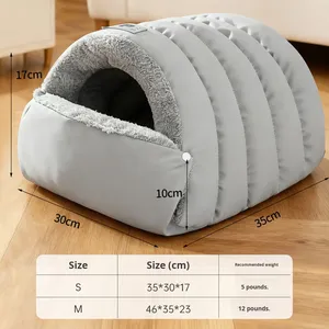 Nid de chat semi-fermé chaud, sac de couchage thermique d'hiver <span class=keywords><strong>pour</strong></span> animaux de compagnie, lit en similicuir coupe-vent portable <span class=keywords><strong>pour</strong></span> petits animaux d'intérieur - Product Image 6