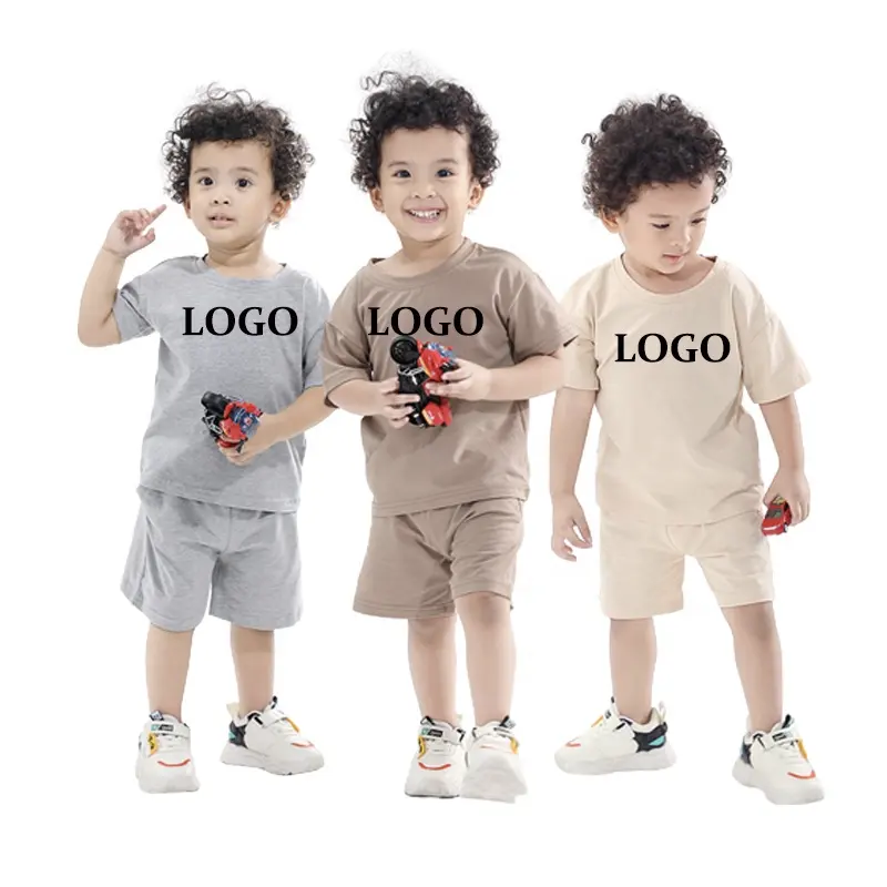 2024 New Organic Cotton Kids Outfit Set Casual T-Shirt and Shorts for Toddlers Newborns Solid Color Boys Summer Clothes Set
