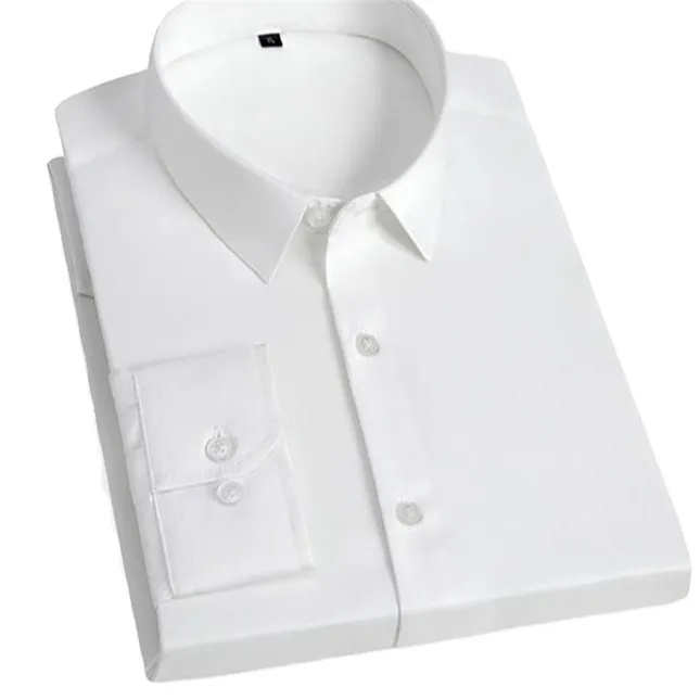 Oeko-tex-camisa de vestir de algodón transpirable para hombre, camisa Formal de negocios sin arrugas, color blanco puro, hecha a medida S ~ 5XL