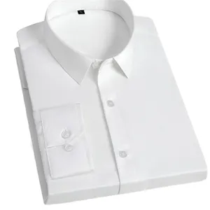 Oeko-tex Custom Made S~5XL Breathable Cotton Pure White Non Iron Wrinkle Free Business Formal Dress Shirt For Men