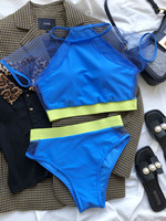 Koop Ontwerp Je Eigen Drop Ship Bikini Badpak Colorblock 2024 Badkleding Met Hoge Taille Tweedelige Bikini 'S Set Crop Top Badpak