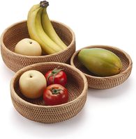 Panier à fruits rond en rotin, bols de rangement tressés, porte-clés empilable pour étagère, table de cuisine, ensemble naturel