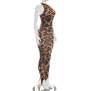 Viviblook J26ST077 Women Casual <b>Set</b> New Leopard Print Slim Fit Bodysuit Pants Two Piece Pants <b>Set</b> for Ladies - Product Image 3