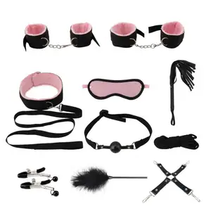 10 Pcs/set Sex Products Erotic Adults Games Handcuffs Nipple Clamps Gag Whip Rope Sex Toys BDSM Leather Bondage Sets for Couples