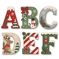 Décor mural en bois lettres de l'alphabet de Noël 30 cm – Panneaux festifs pour la maison, les fêtes, les arrière-plans et les coins photo – Ensemble de décoration