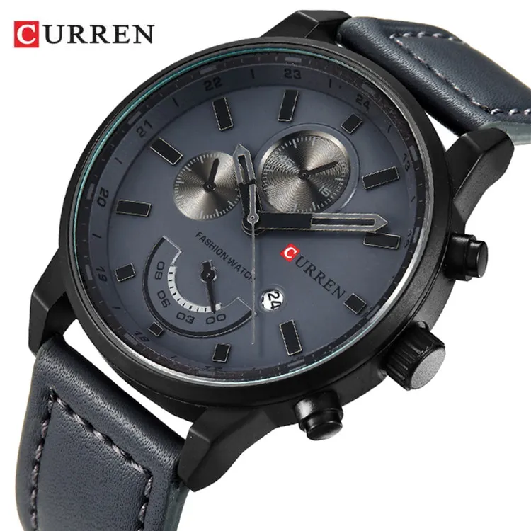 CURREN 8217 Mens PU Leather Strap Quartz Watch Analog Auto Date Simple Hot Sale Male Watches OnlineビジネスWatch Store Clock