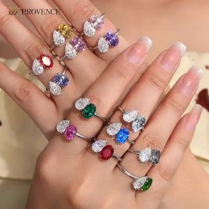 Élégance sur mesure, bague de fiançailles de luxe à double pierre en rubis de laboratoire ovale et moissanite en or blanc 18K 14K, cadeau d'anniversaire pour femme - Product Image 1