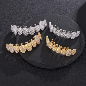 Hiphop New arrival Teeth Grillz Gold Top Bottom Grill Bling Hollow Gold Grillz Teeth For Halloween Party Gift