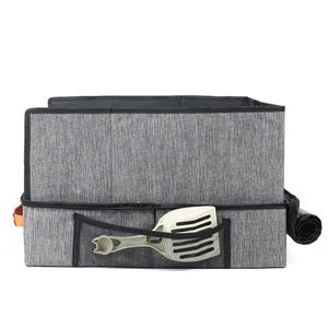 Bac à litière pour chat pliable, imperméable, portable, gris, rectangulaire, grande capacité, avec poches de rangement pour les voyages et l'utilisation en intérieur - Product Image 3