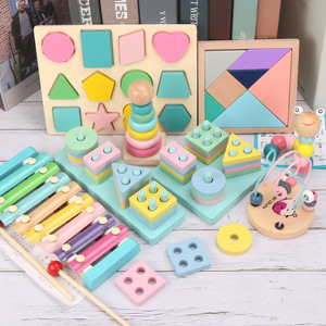 Ensemble de jouets en bois pour bébés et tout-petits, jouets éducatifs de tri de formes, blocs de construction empilables, xylophone, <span class=keywords><strong>labyrinthe</strong></span> de perles, jouets d'apprentissage - Product Image 2