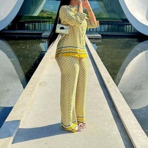 Women's Plus Size Loose Color Clashing Printed Shirt Casual Wide Leg <b>Pants</b> African 2 Pieces Set Fashion - Product Image 2