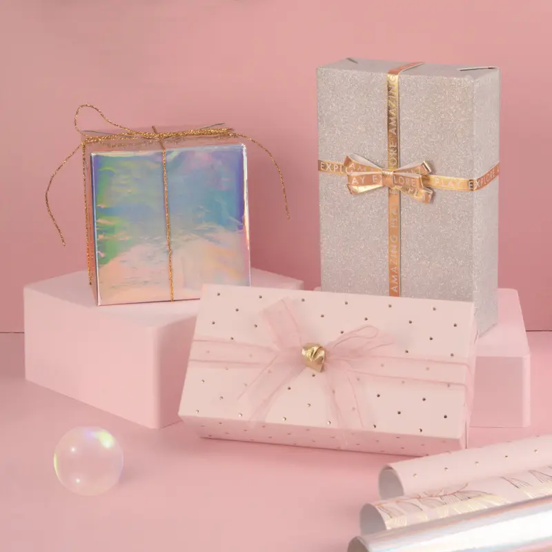 Oem Pink Gold Print Gift Kerst Craft Papier Verjaardag Bruiloft Glitter Laser Cadeaupapier