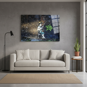 Impresión en Lienzo de Banksy, Niño Pescador: Decoración de Arte Urbano, Arte en Vidrio Templado - Product Image 3