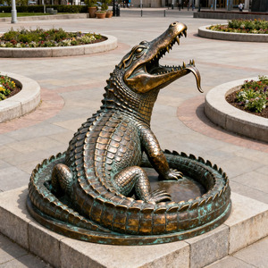 Escultura de cocodrilo de bronce animal de metal de tamaño real para exteriores de gran tamaño - Product Image 2