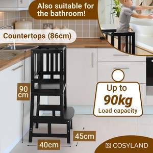 Tabouret de cuisine pour enfants avec rail de sécurité Tour d'apprentissage en <span class=keywords><strong>bois</strong></span> de bambou pour les tout-petits de <span class=keywords><strong>18</strong></span> <span class=keywords><strong>mois</strong></span> et plus - Product Image 2