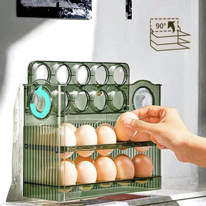 Soporte para huevos de 3 capas de gran capacidad para nevera, organizador de huevos abatible automático con función de sincronización, caja contenedora de almacenamiento de plástico de inyección - Product Image 3