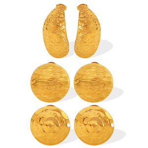 <b>Stud</b> Earrings 18k Gold Plated <b>Titanium</b> Steel Irregular Textured Teardrop Shape Unisex Fashion Jewelry - Product Image 5