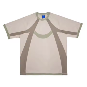 Logo personnalisé de haute qualité 100% coton mince surdimensionné hommes T-Shirt couleur bloc cou à manches courtes rayure couture hommes à capuche - Product Image 4