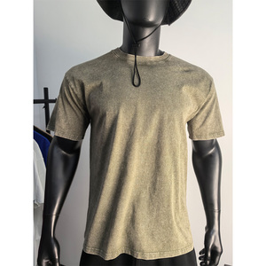 T-shirt pour homme en coton 100% délavé à l'acide, coupe ample, absorbant la transpiration, col rond, couleur personnalisée pour l'hiver - Product Image 3