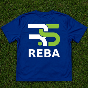 T-shirt à manches courtes bleu pour homme REBA, col rond, logo imprimé sur le devant, coupe décontractée, bordure contrastée, 200g Poly/Coton - Product Image 1
