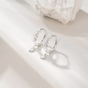 ROXI 925 Sterling <b>Silver</b> Inlaid Zircon Star huggies <b>Hoop</b> <b>Earrings</b> - Product Image 5