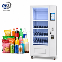 Distributeur automatique commercial sur pied à écran tactile, acceptant pièces, billets et codes QR, multi-paiements, 24h/24, sans surveillance, avec système de spirale de distribution.