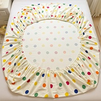 Drap-housse 100 % coton biologique, motif pois rétro coloré, ultra doux, léger et durable, taille Queen, extensible