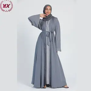 2023 Wholesale Islamic Clothing Muslim Modest Girls Embellished Cuff Umbrella Cut Open Front Abaya Women Muslim Dress 2023 China