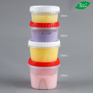 Round Plastic Food <b>Container</b> With Red Lid Sealed Twist Top For Travel Storage 300-1000ml - Product Image 3