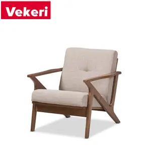 Modern wide back chair dark brown solid wood legs cotton fabric armchairs for living room