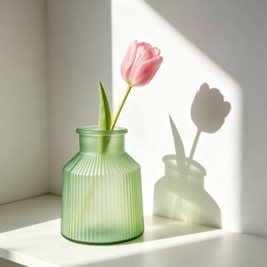 Vase à fleurs en verre cannelé, vase de table décoratif givré, centre de table à large ouverture côtelé pour la décoration de la maison, des mariages et des événements - Product Image 3