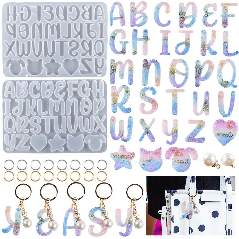 INTODIY Crystal glue drop full version letter mold New 26 English alphabet pendant Key chain Letter cake silicone mold