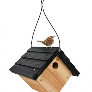 Comedero para Pájaros de Madera, Casa para Pájaros Colgante para Jardín Exterior, Caja de Nido con Acabado Rústico para Pájaros Silvestres - Product Image 4